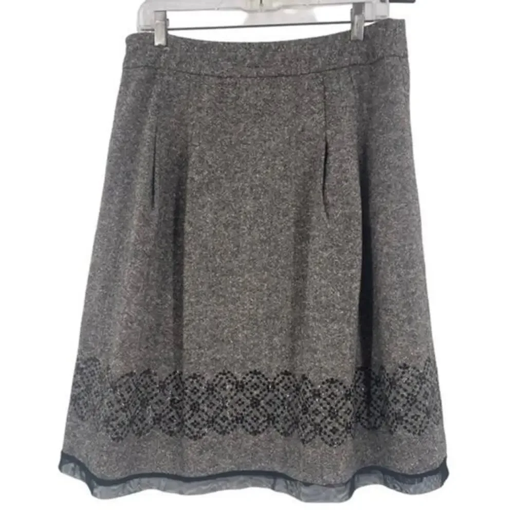 LOFT Gray A-Line Skirt sequin trim wool blend size 10